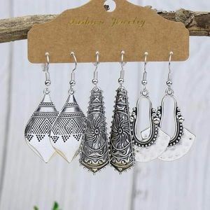3 pairs Hollow Out Drop Earrings Antique Silver